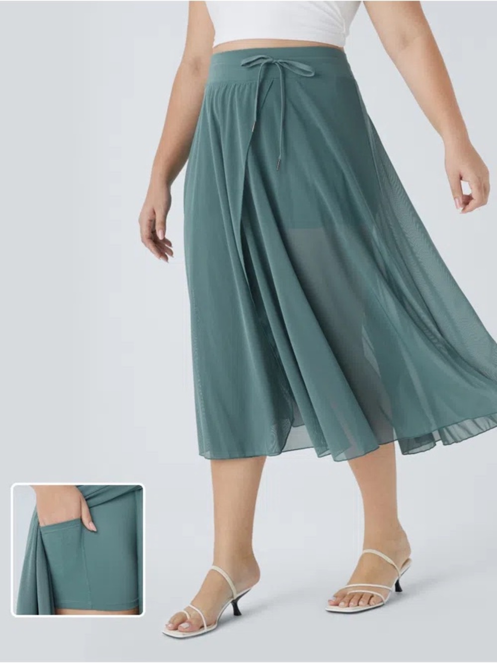 NWT Halara High Waisted Mesh 2-in-1 Flowy Midi Skirt L